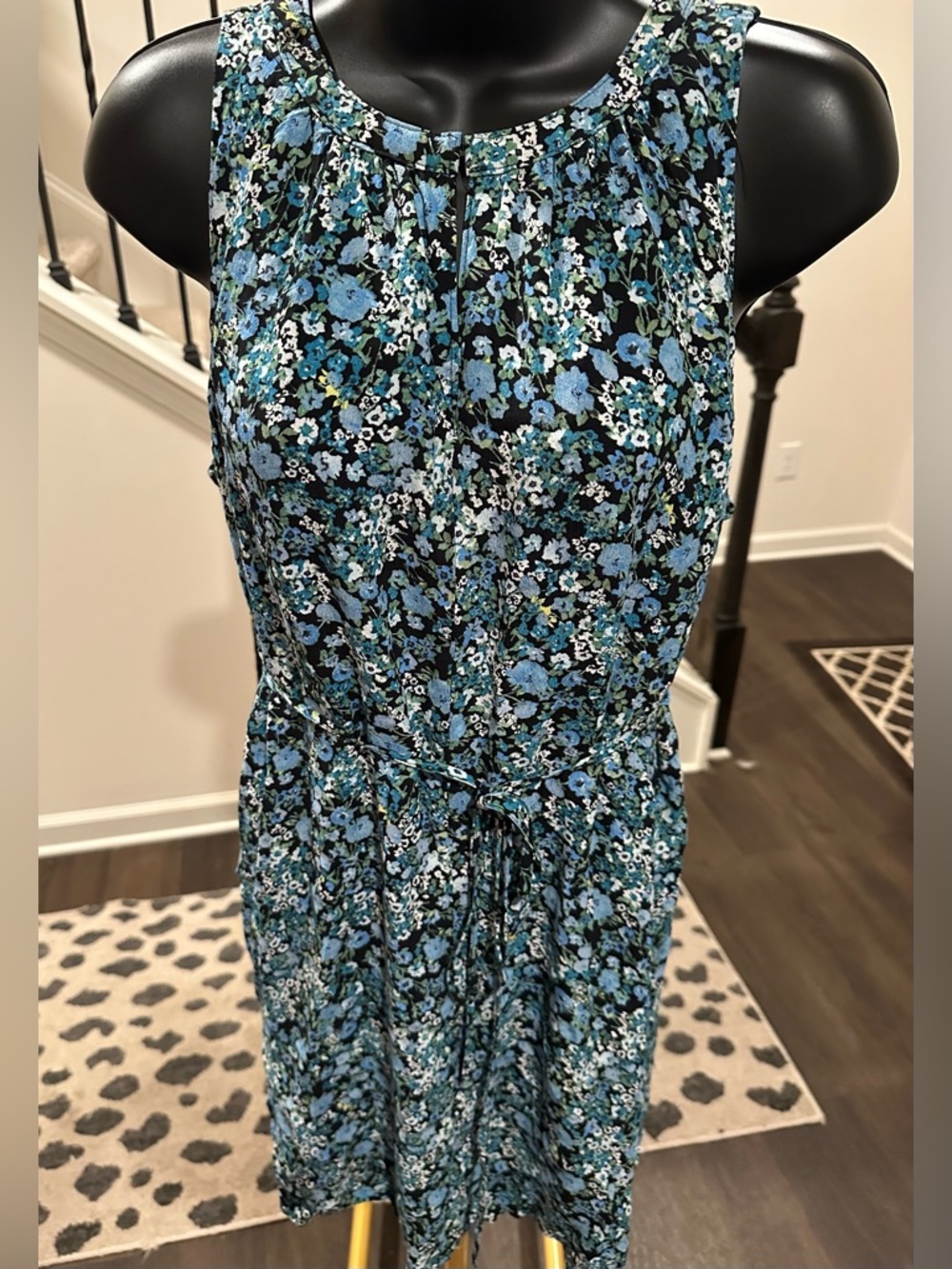 LOFT Blue Floral Sleeveless Mini Dress.